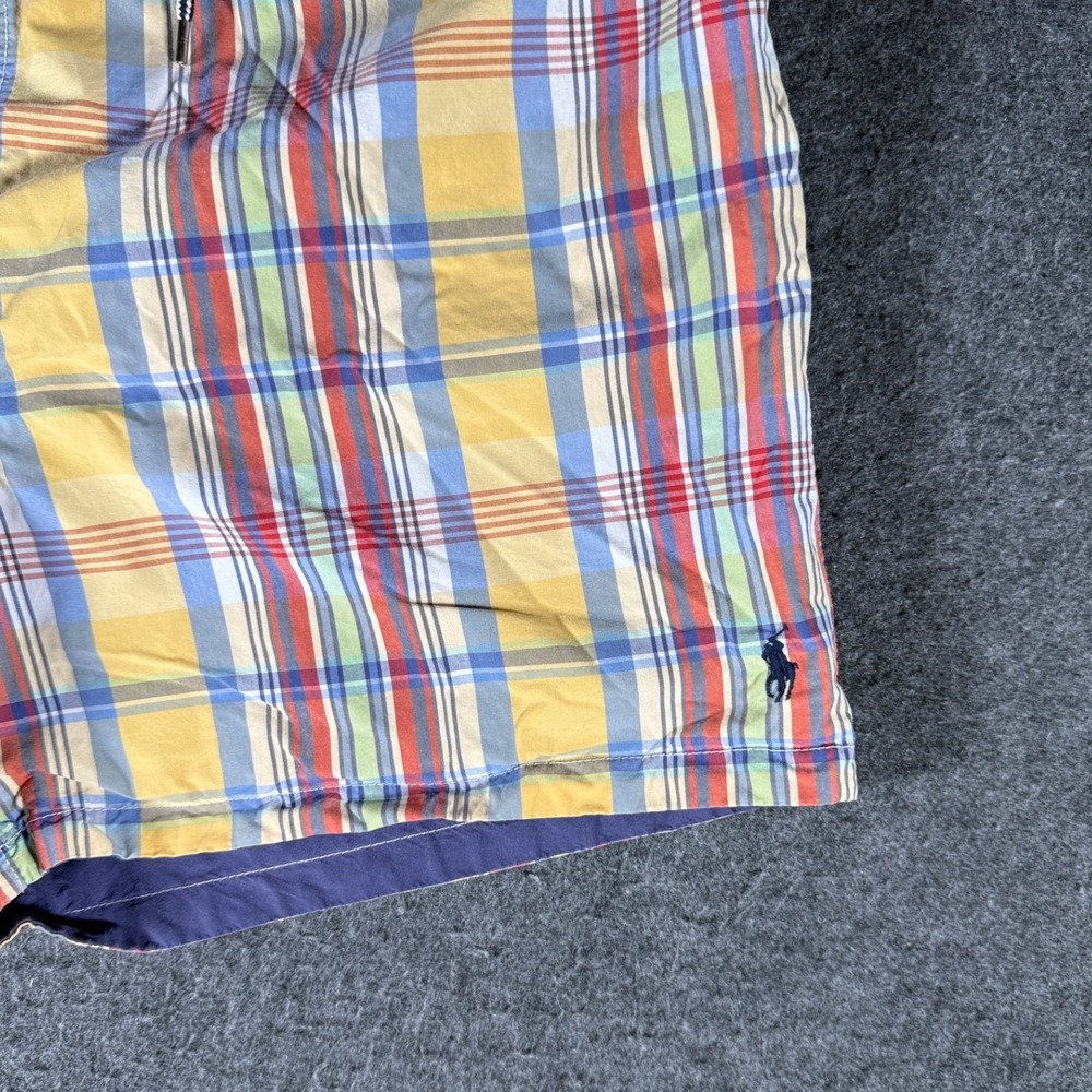 Polo Ralph Lauren Reversible Swim Trunks XL Plaid Navy Blue Cotton Shorts Mens - Picture 5 of 15